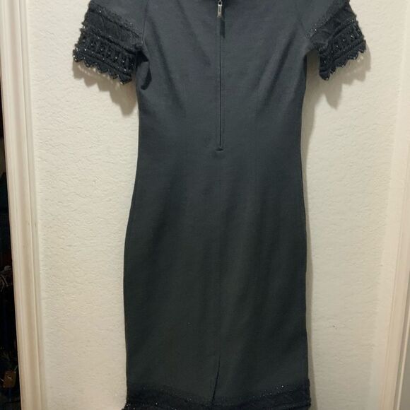 Blumarine Y2K Gray Bodycon Crochet Bead Trim Dress 40 Italy Runway Wool Stretch - Picture 6 of 12